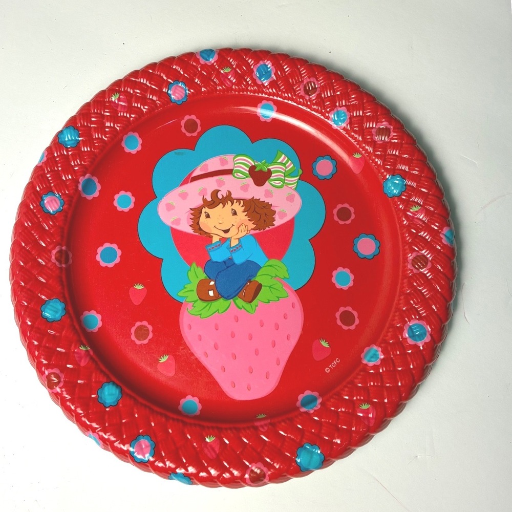 Vintage Strawberry Shortcake Melamine Plate Basketweave Red Tray Decor